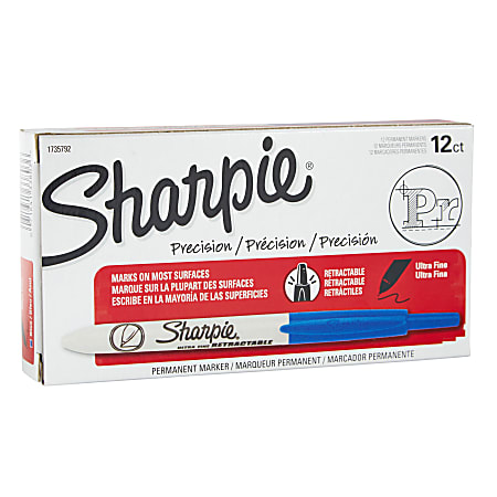 Sharpie Retractable Permanent Markers Ultra Fine Point Blue Pack Of 12 -  Office Depot